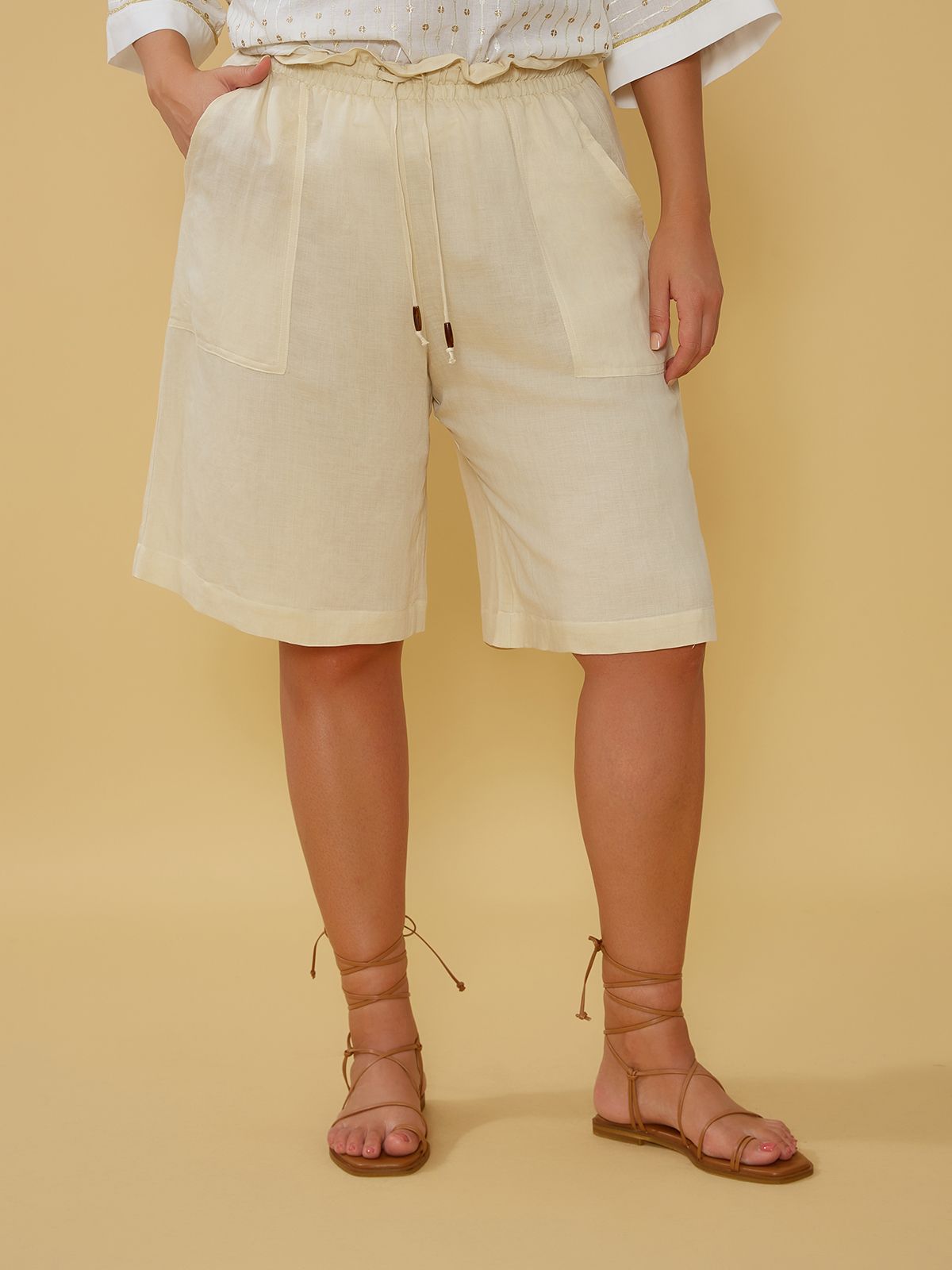 Viscose/linen bermuda shorts with ties