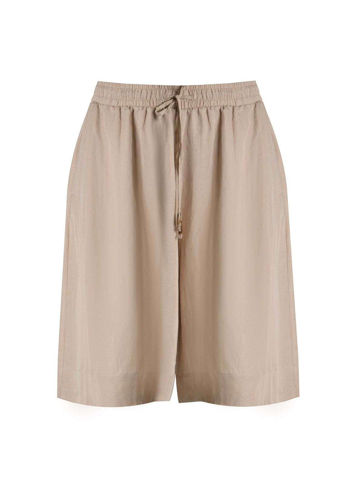 Wide-leg viscose-linen shorts with elastic waistband