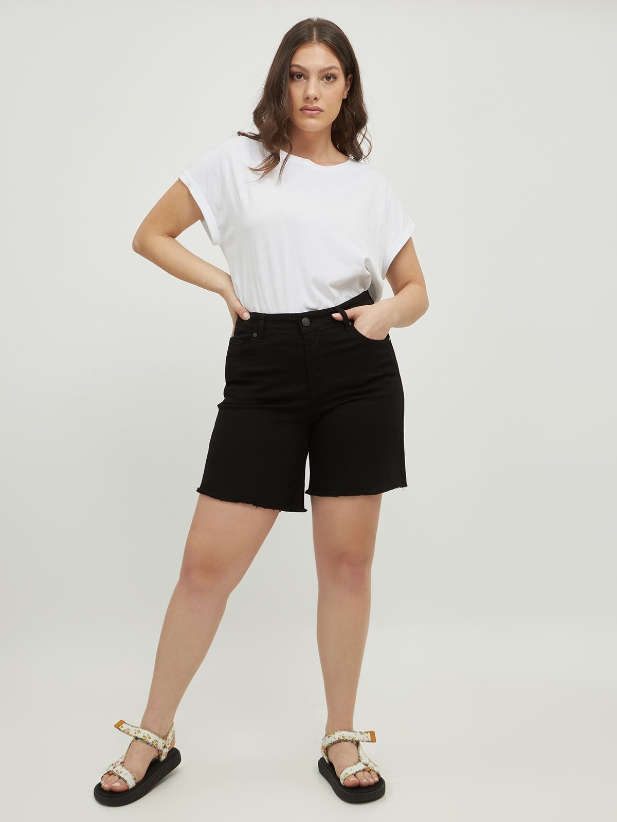 Black denim shorts