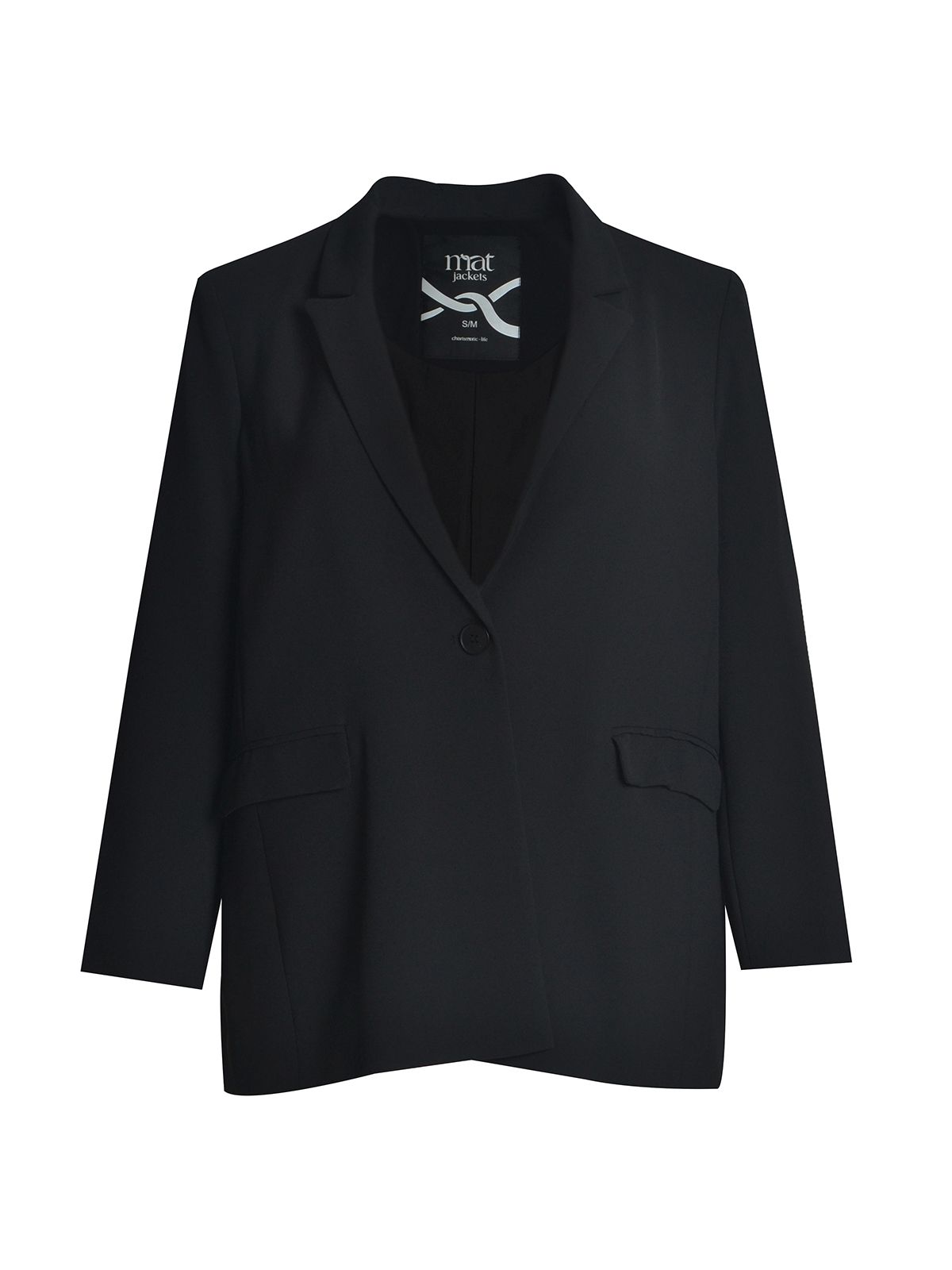 Black blazer with single button closure
