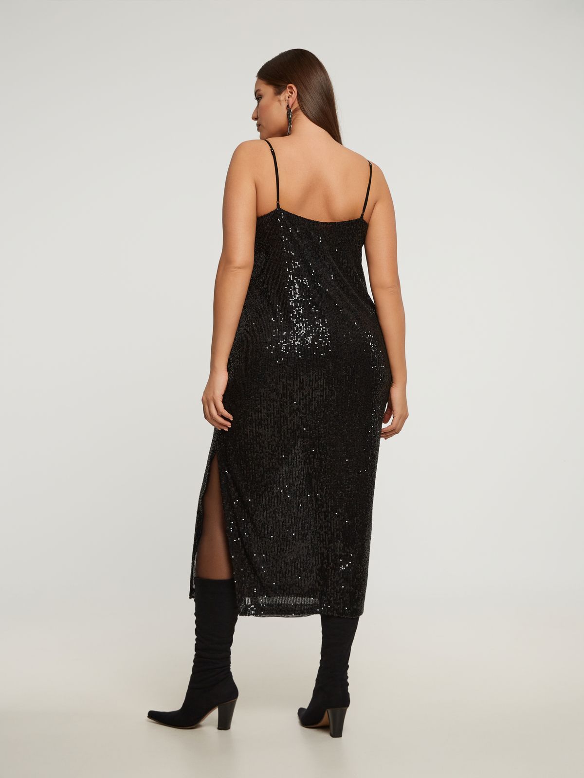 Black sequin midi dress with cami straps | mat fashion Black sequin midi dress with cami straps | mat fashion