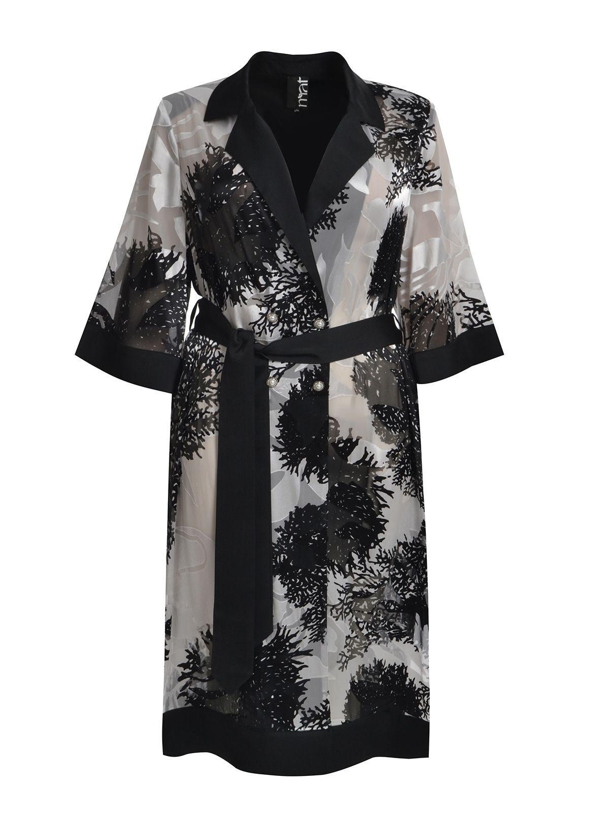 Botanical print long blazer dress with contrast lapel