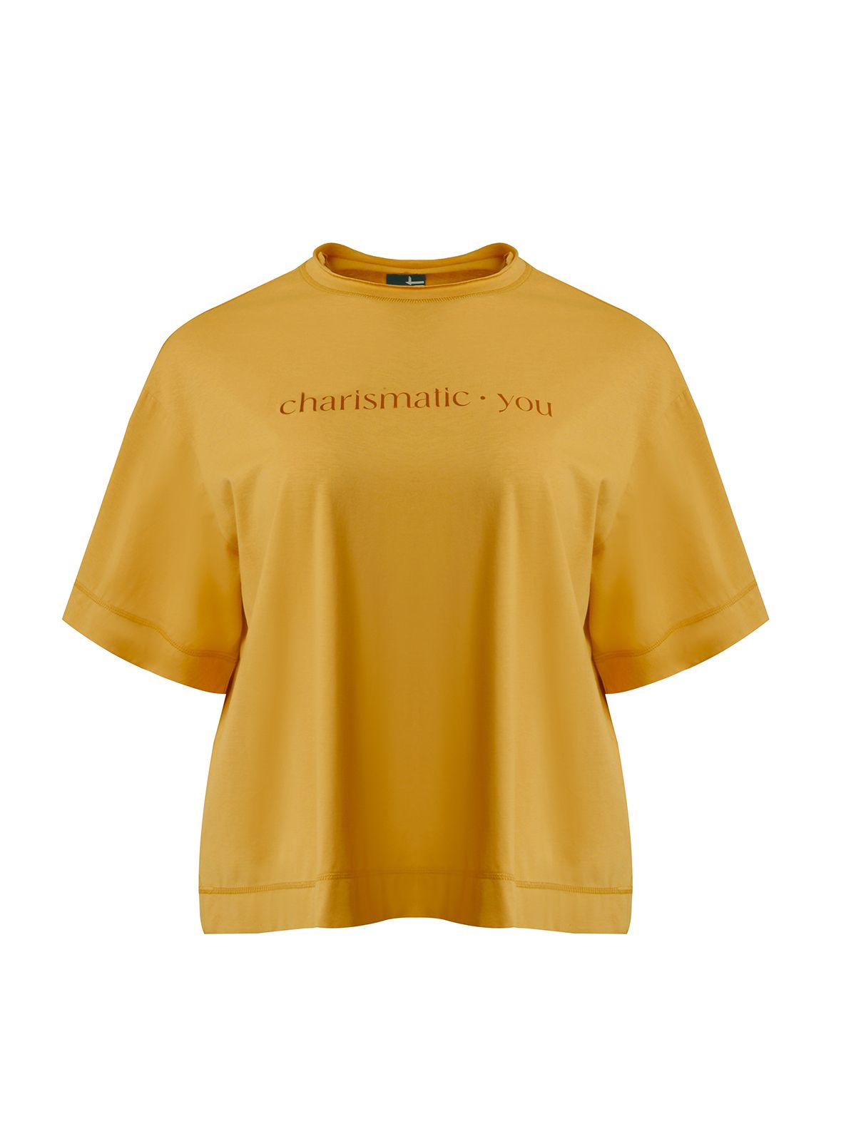 Mat Fashion Βαμβακερό boxy t-shirt με logo “charismatic you” Κιτρινο