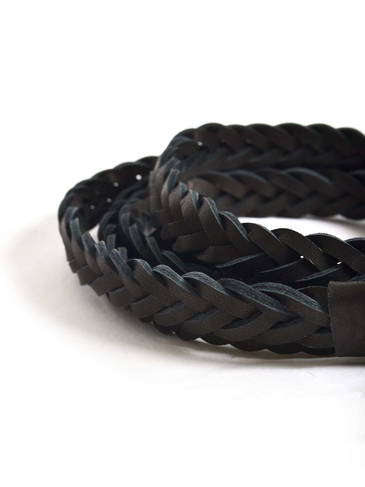 Braided leather belt with metal buckle