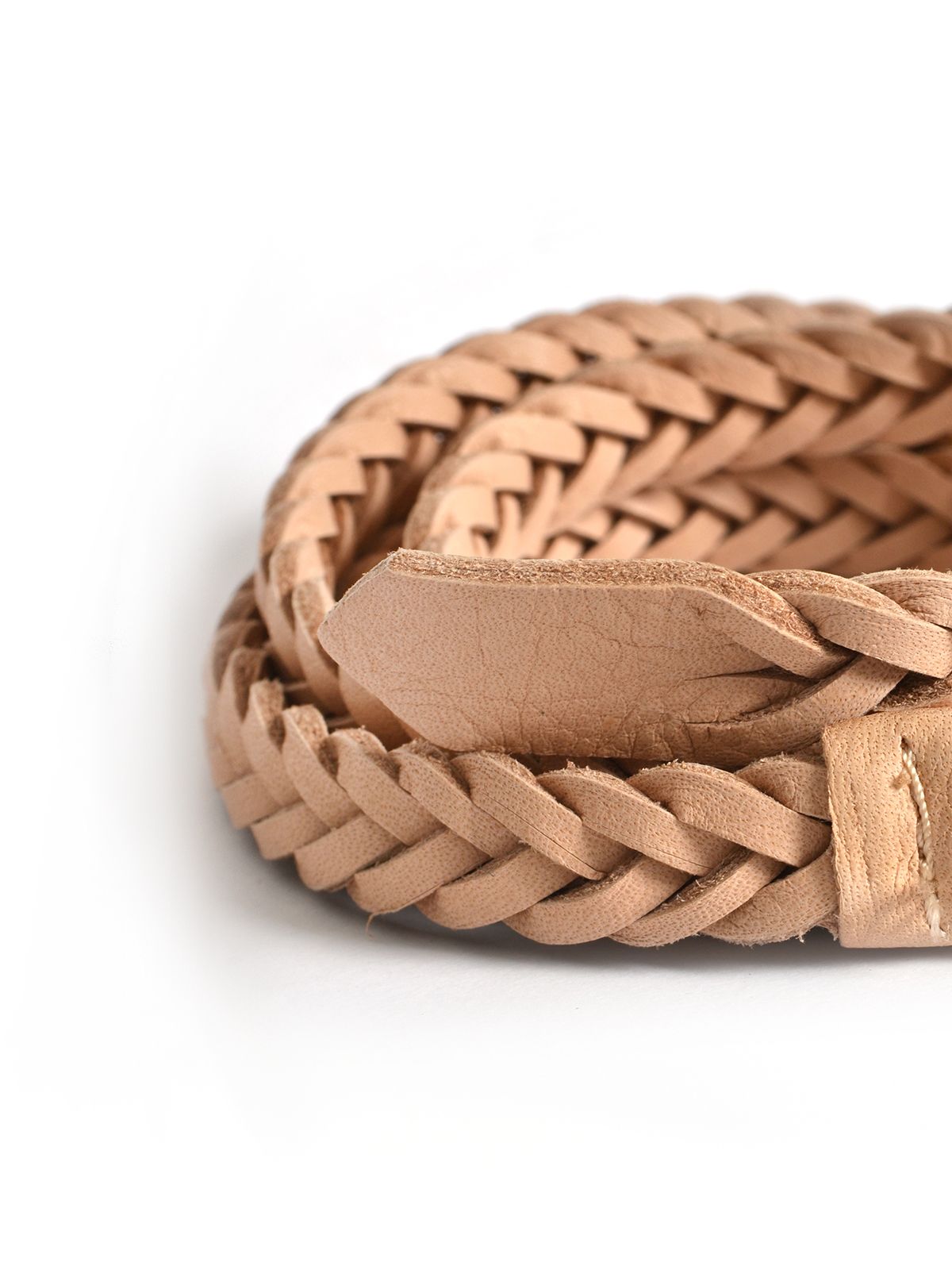 Braided leather belt with metal buckle