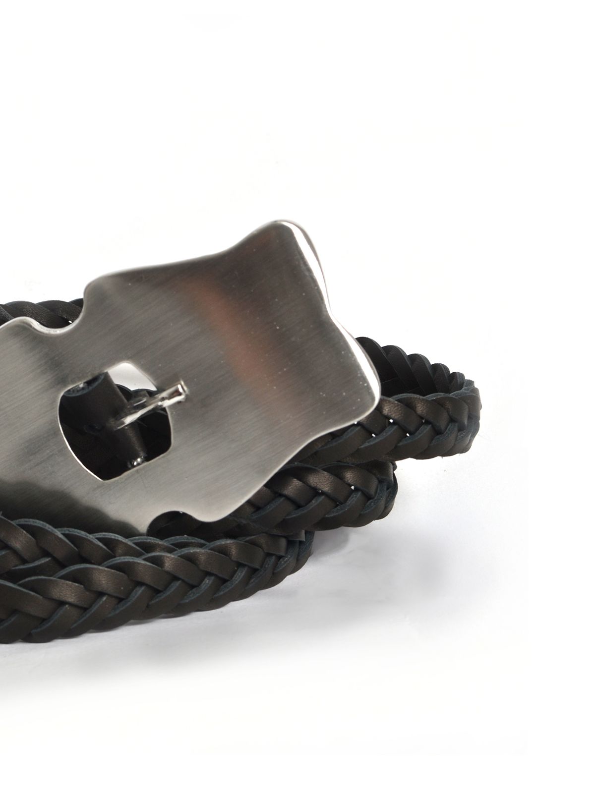 Braided leather belt with statement buckle