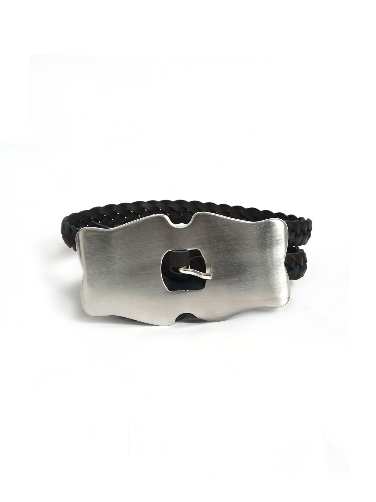 Braided leather belt with statement buckle