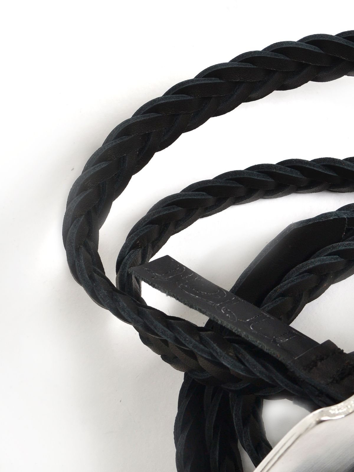 Braided leather belt with statement buckle