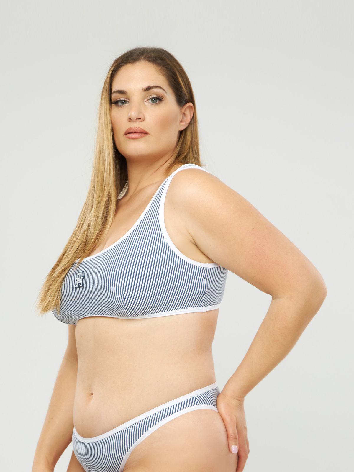 Bralette bikini top - Seersucker Indigo Blu