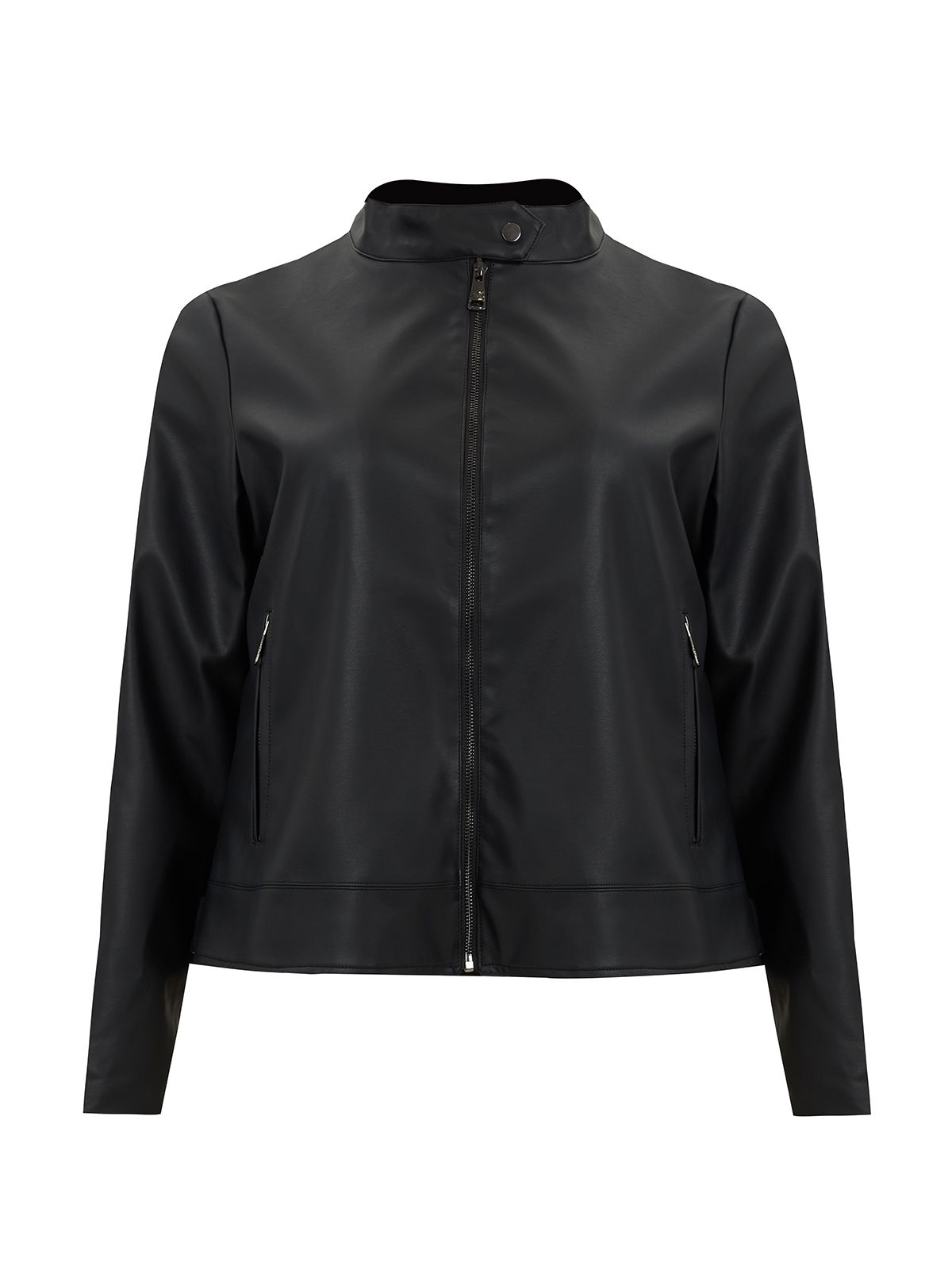 Button-neck faux leather jacket