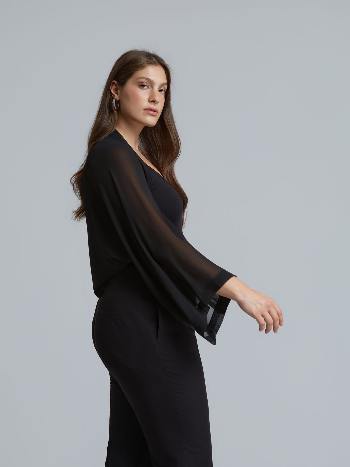 Chiffon bolero with flowing sleeves