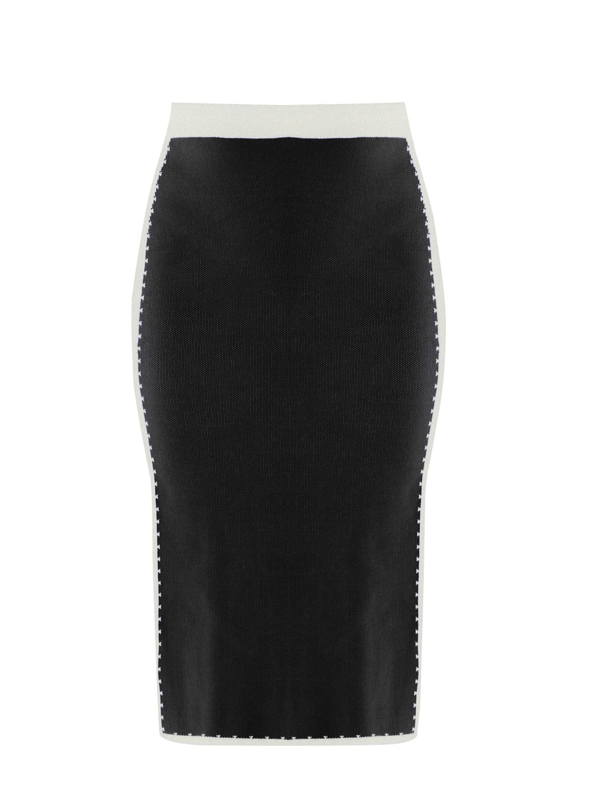 Mat Fashion Contrast-trim knit midi skirt Black