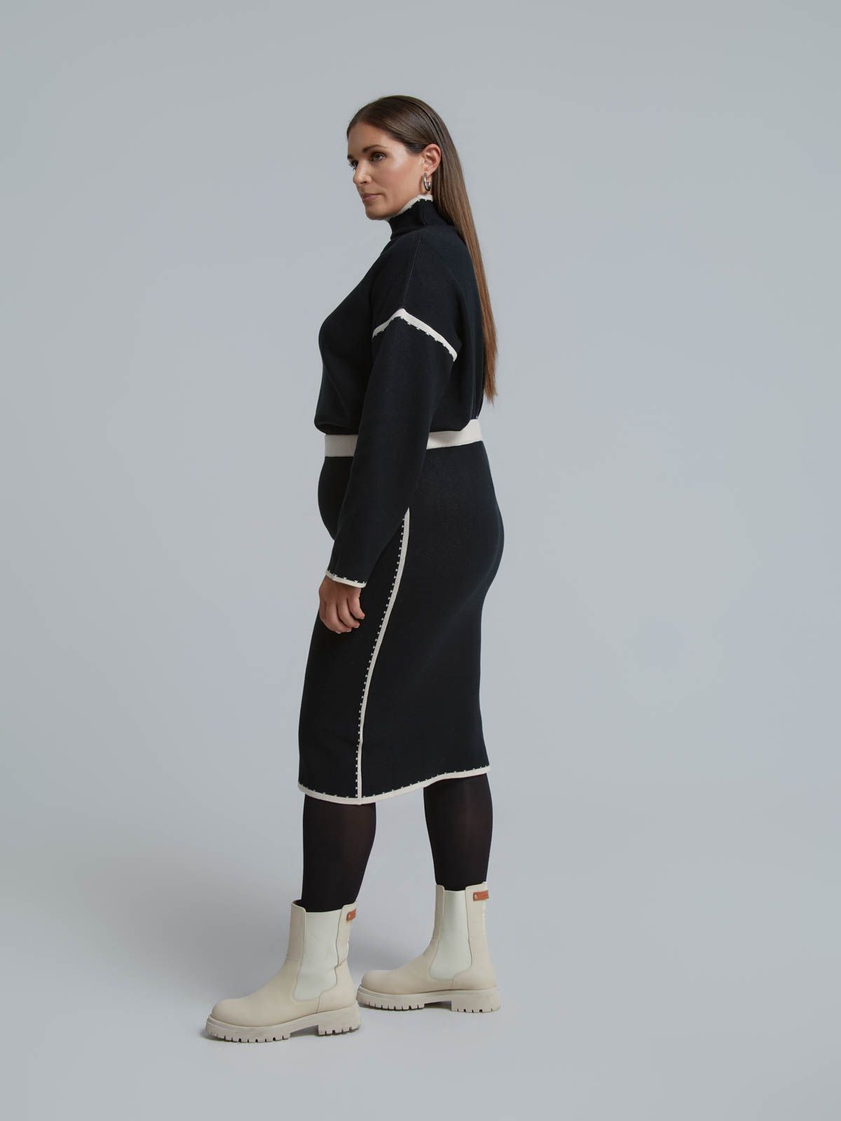 Contrast-trim knit midi skirt