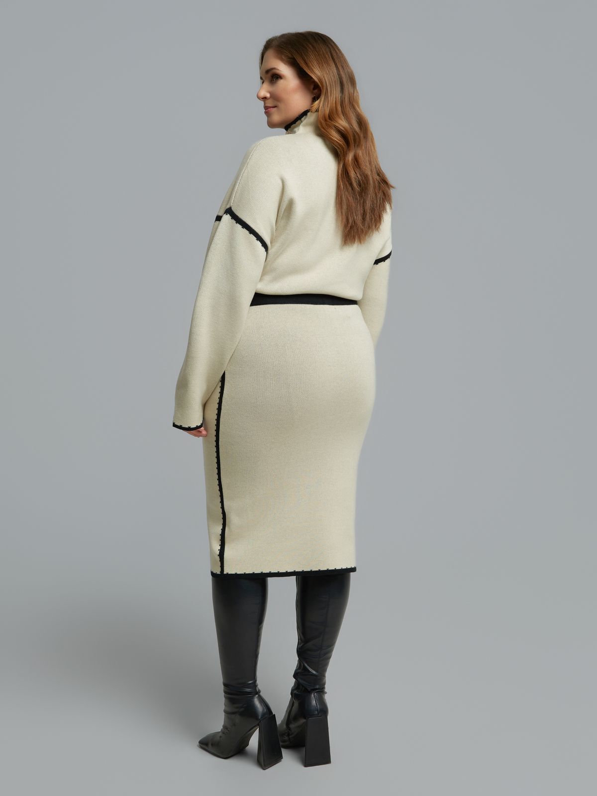 Contrast-trim knit midi skirt