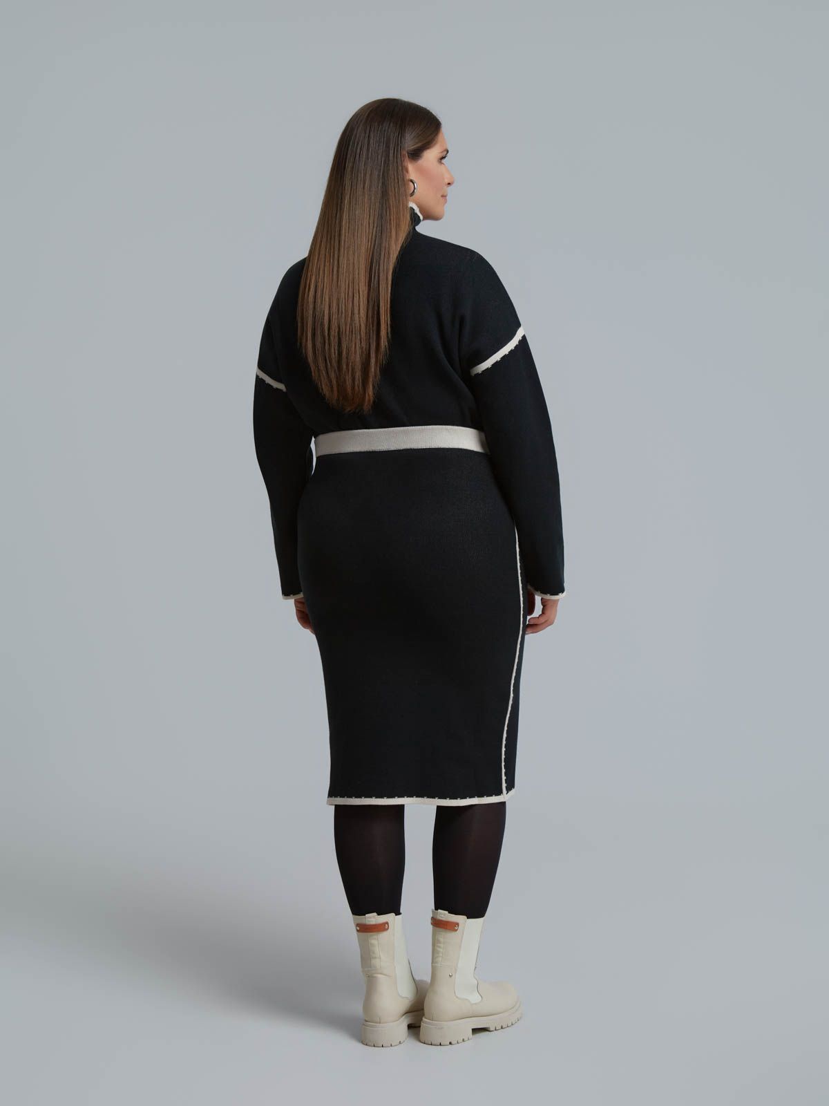 Contrast-trim knit midi skirt
