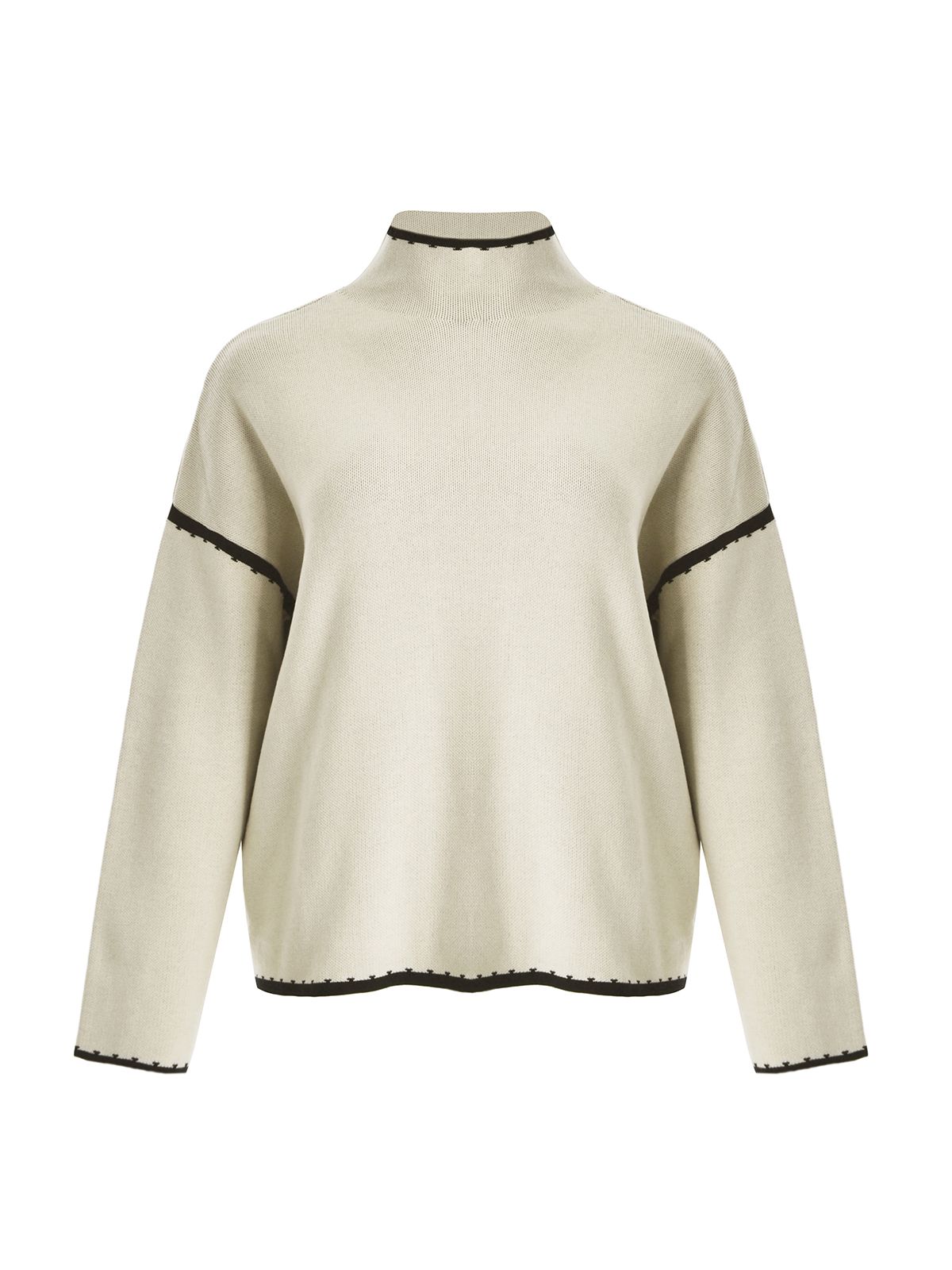 Mat Fashion Contrast-trim knit turtleneck jumper Beige