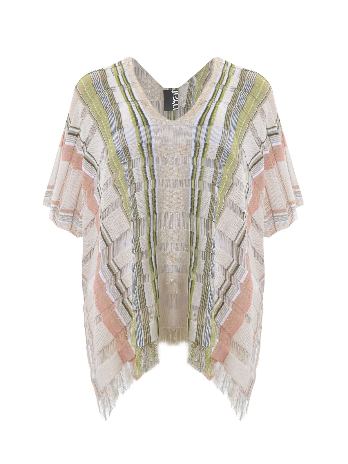 Cotton-blend fringe-trimmed poncho