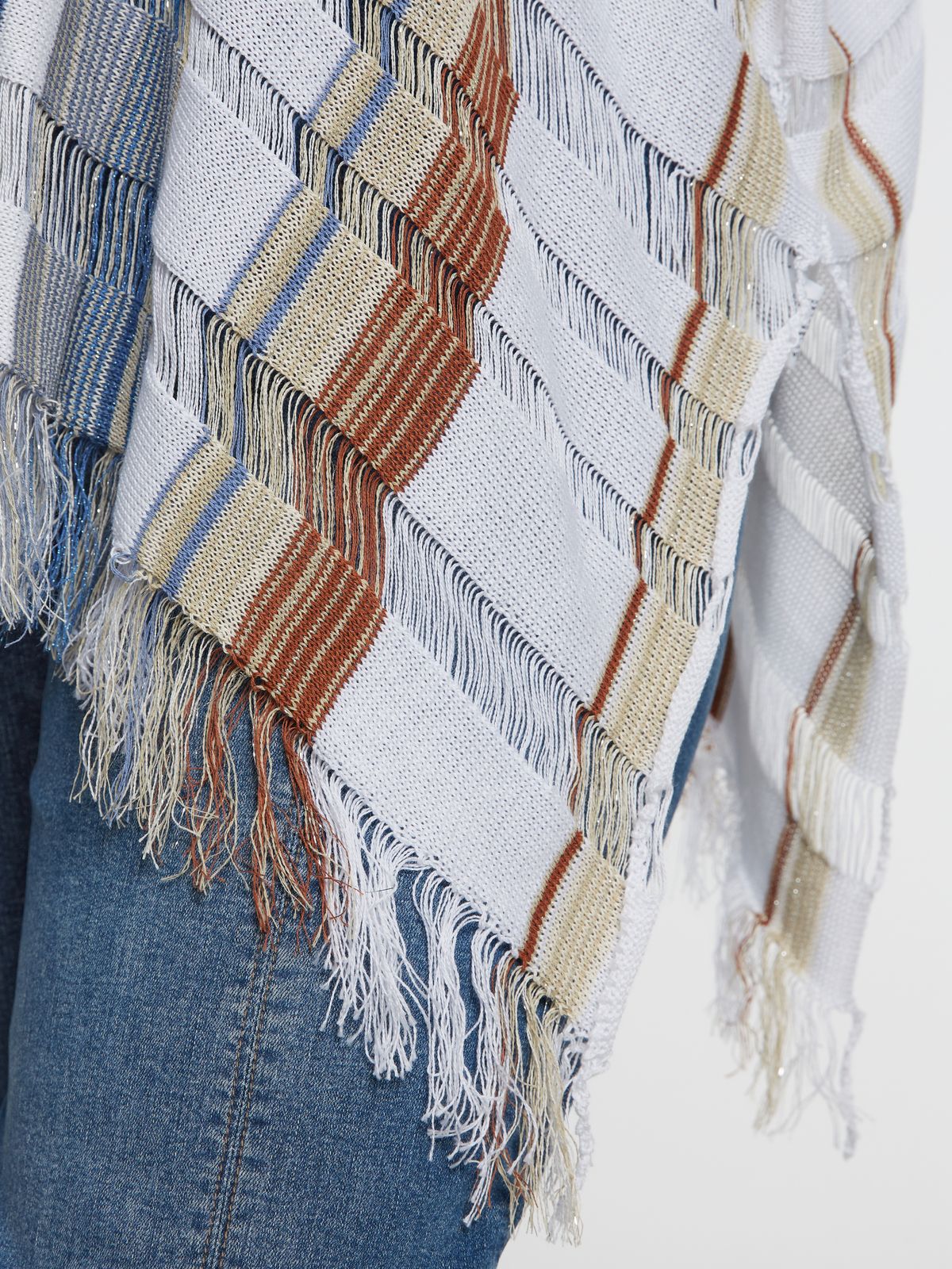 Cotton-blend fringe-trimmed poncho
