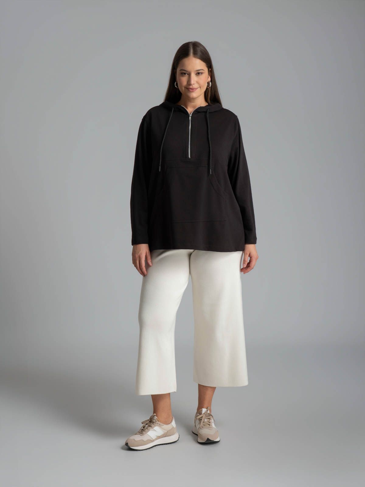 Cotton-blend half-zip hoodie with kangaroo pocket