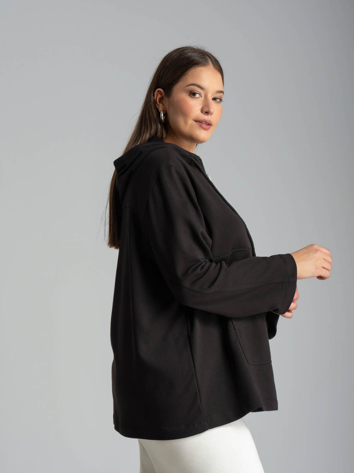 Cotton-blend half-zip hoodie with kangaroo pocket