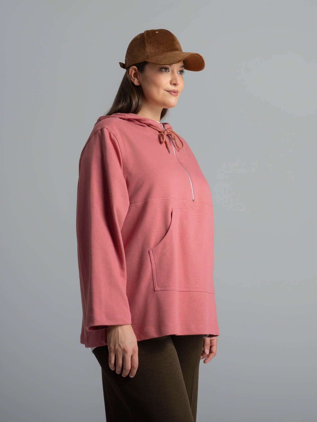 Cotton-blend half-zip hoodie with kangaroo pocket