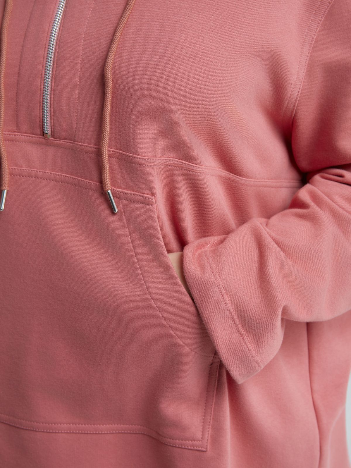 Cotton-blend half-zip hoodie with kangaroo pocket