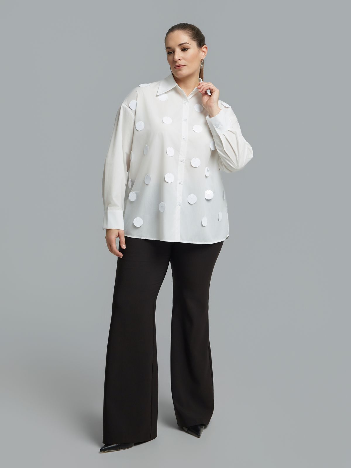 Cotton-blend shirt with circular embellishments