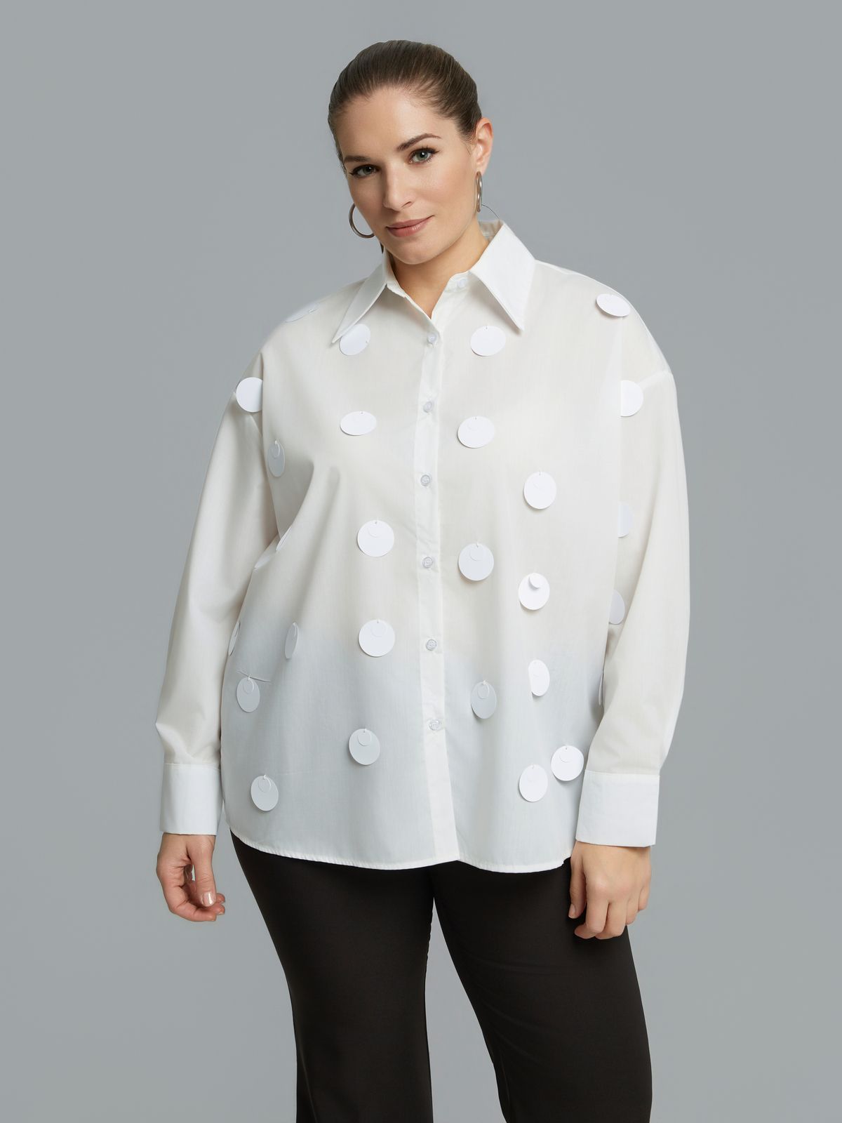 Cotton-blend shirt with circular embellishments