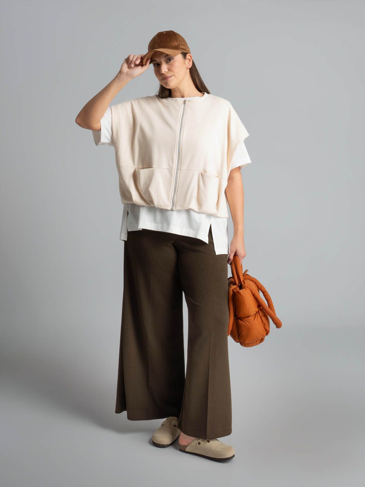 Cotton-blend sleeveless zip sweat jacket
