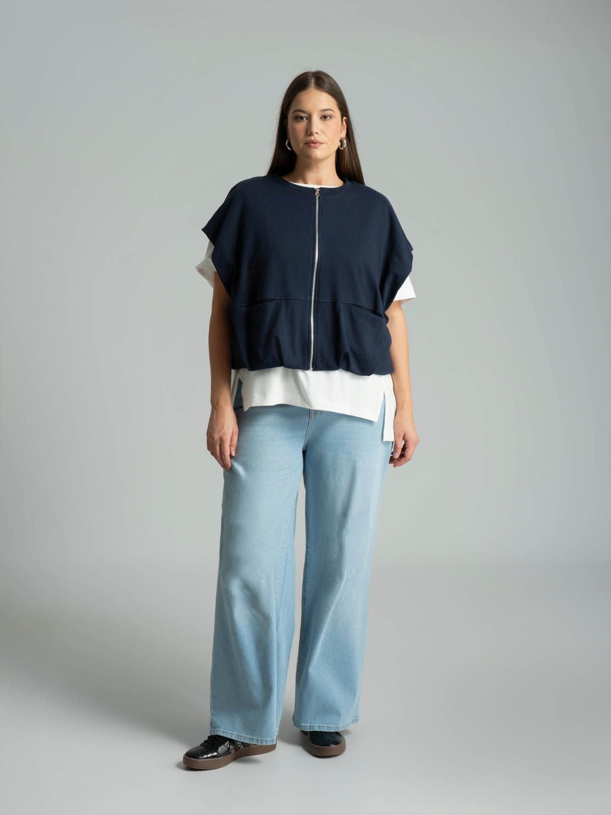 Cotton-blend sleeveless zip sweat jacket
