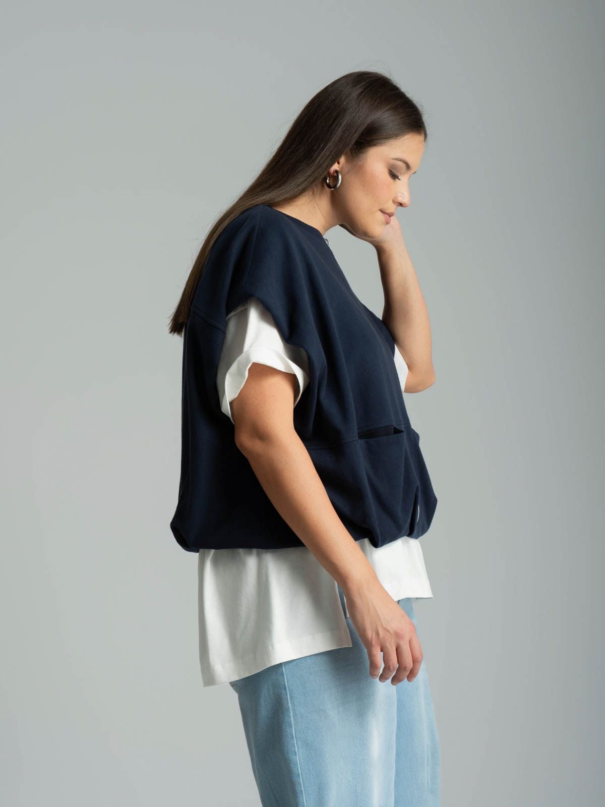 Cotton-blend sleeveless zip sweat jacket
