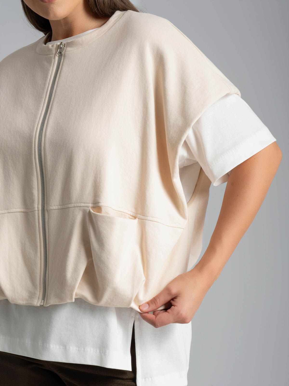 Cotton-blend sleeveless zip sweat jacket