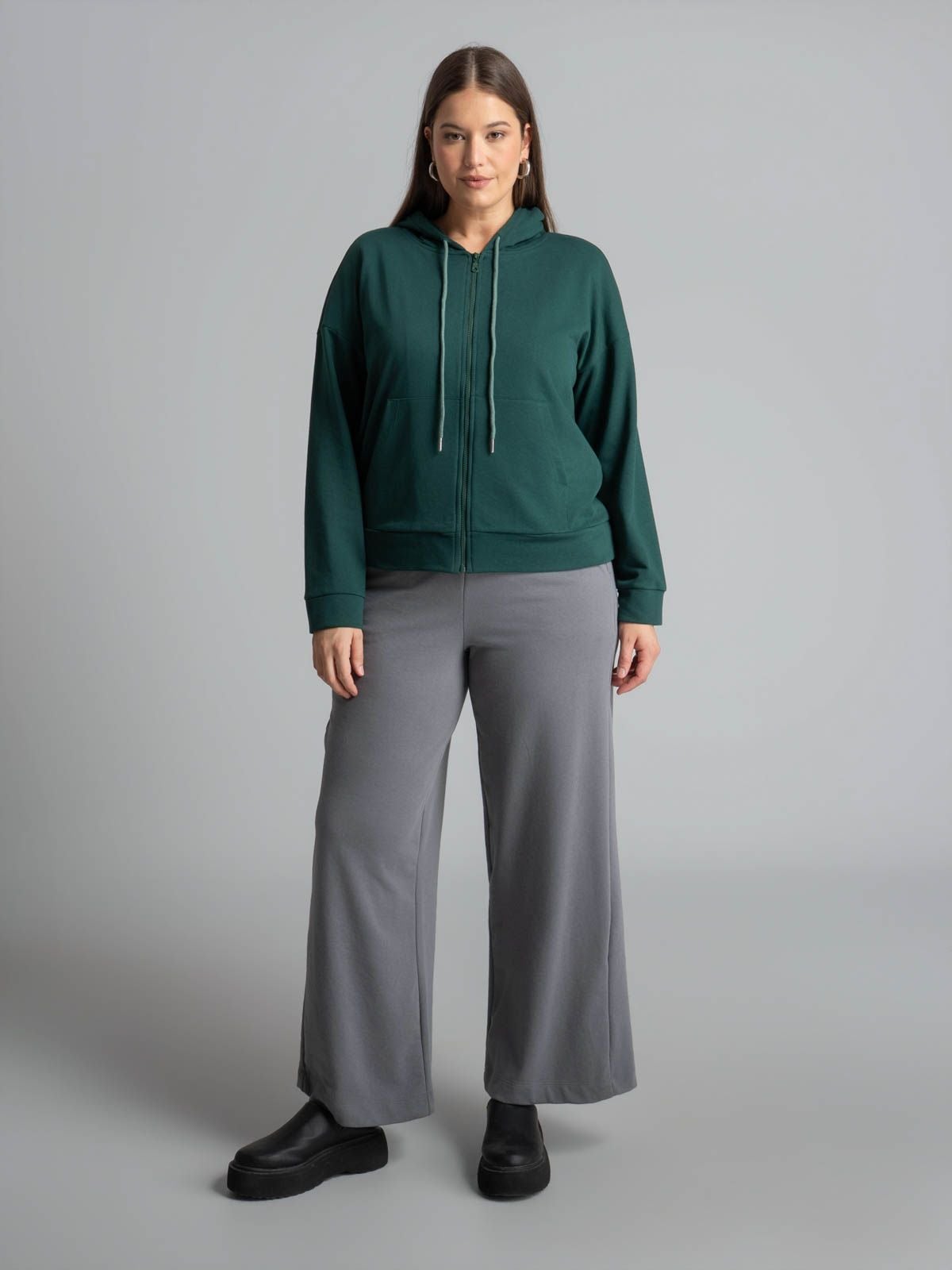 Cotton-blend sweat hooded zip jacket