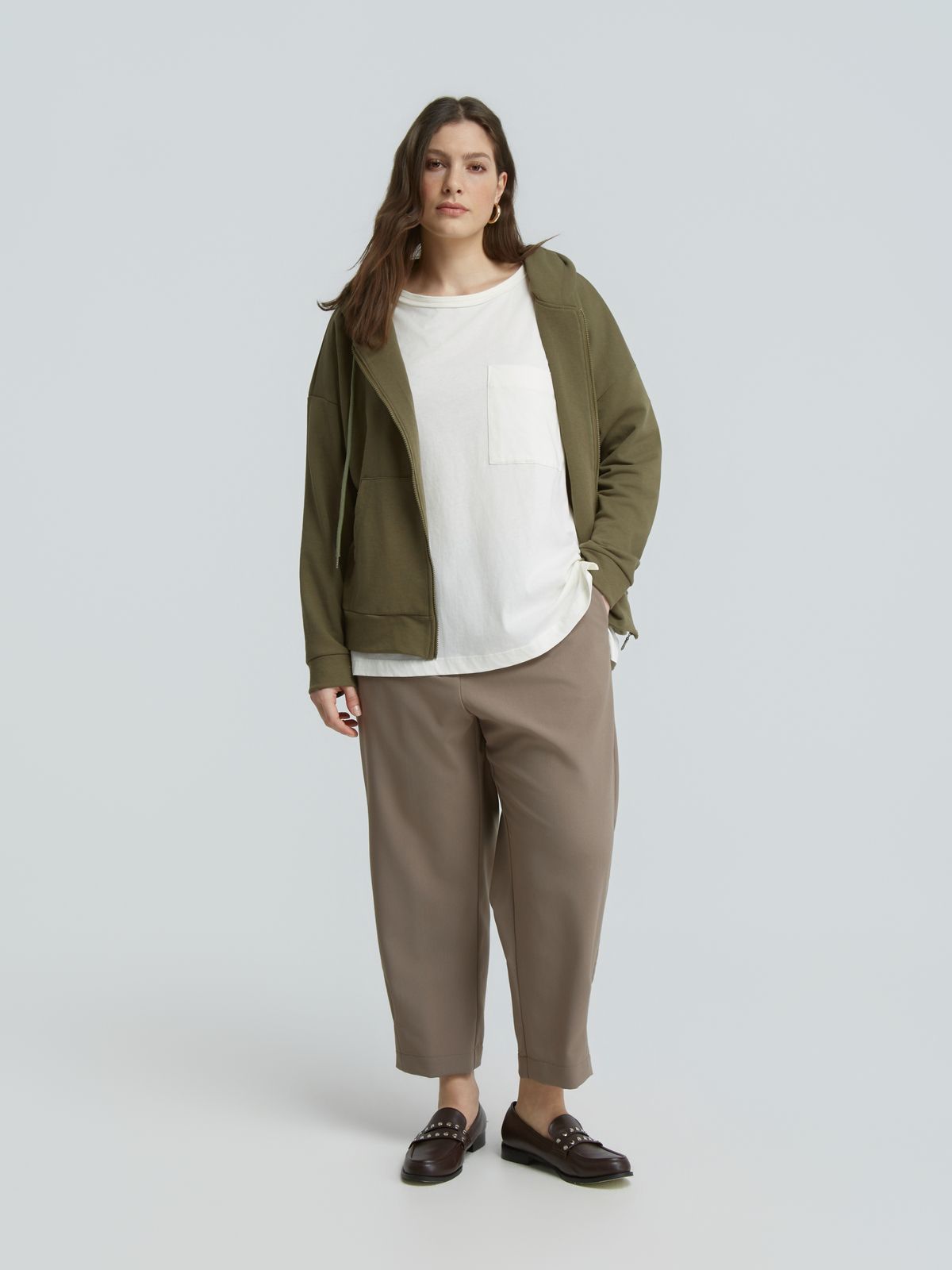 Cotton-blend sweat hooded zip jacket