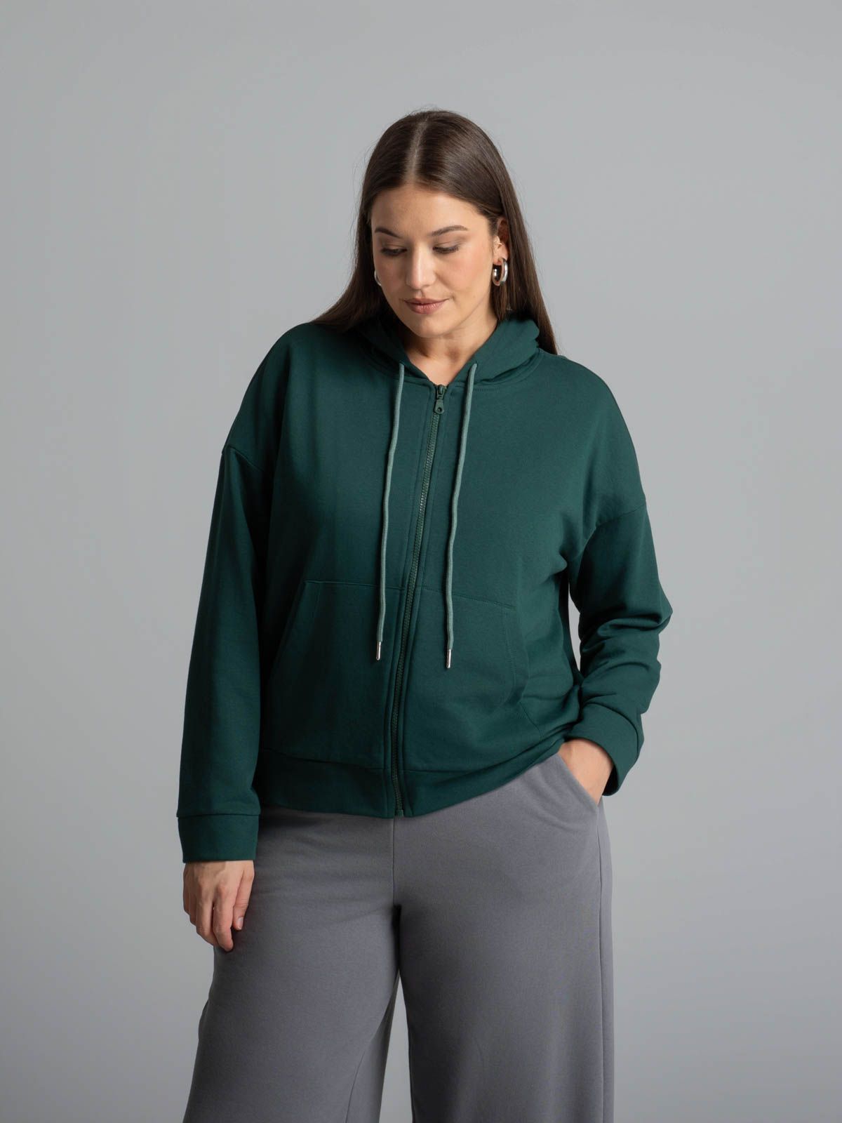 Cotton-blend sweat hooded zip jacket