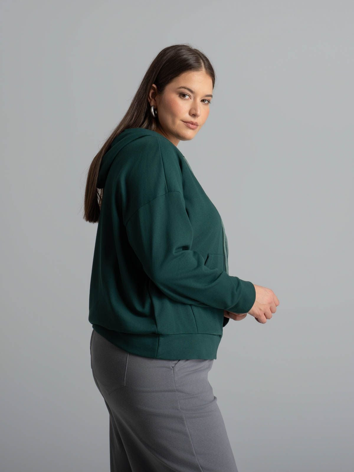 Cotton-blend sweat hooded zip jacket