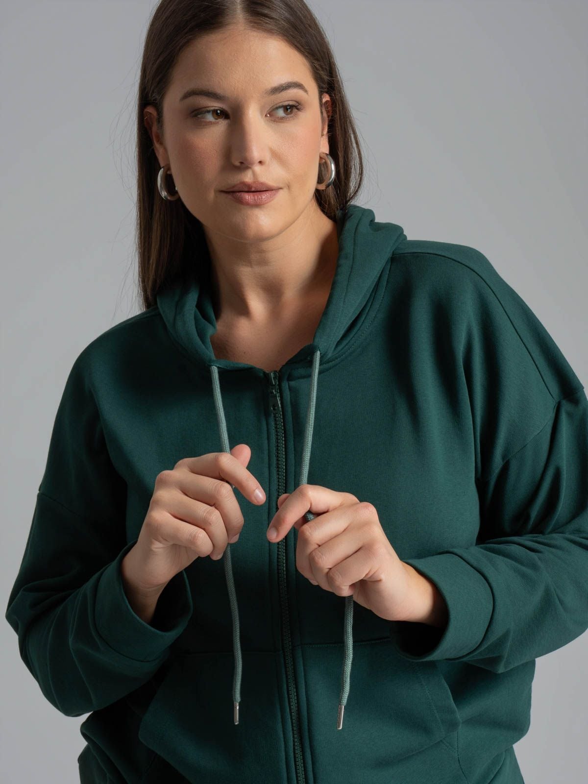 Cotton-blend sweat hooded zip jacket