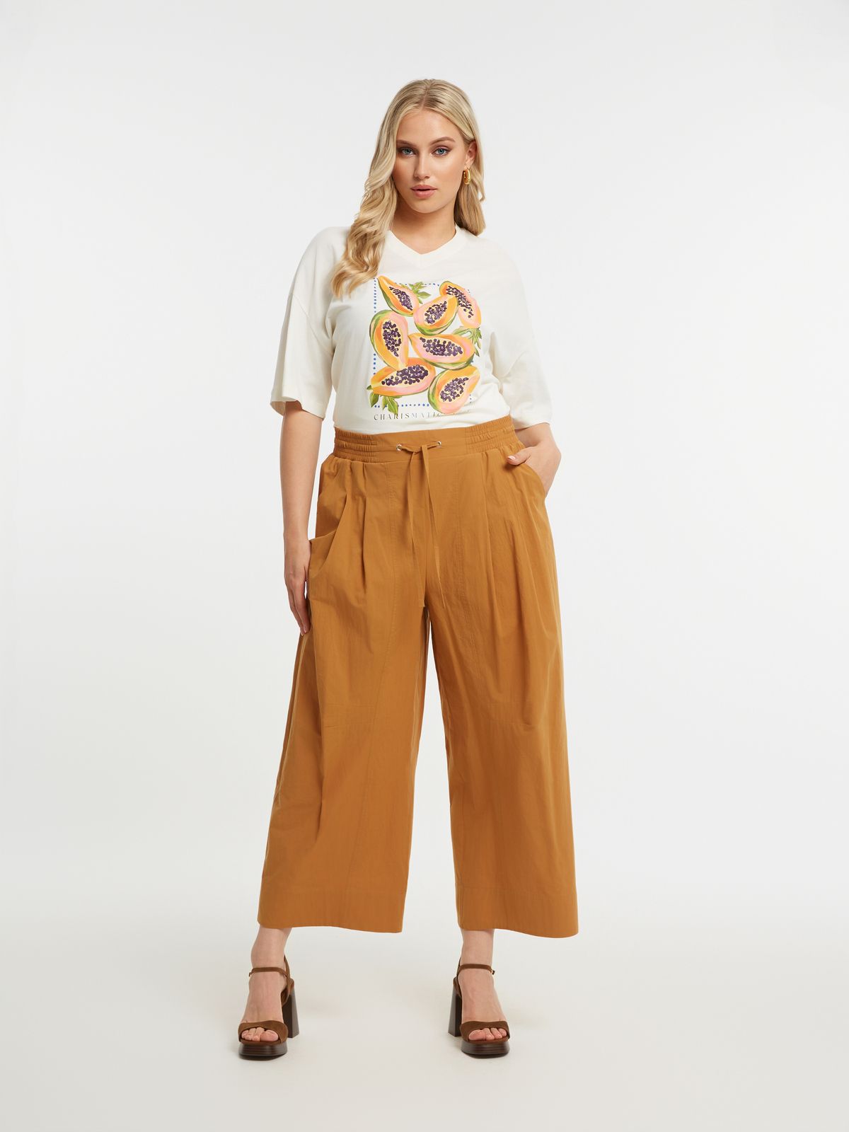 Cotton cropped barrel pants