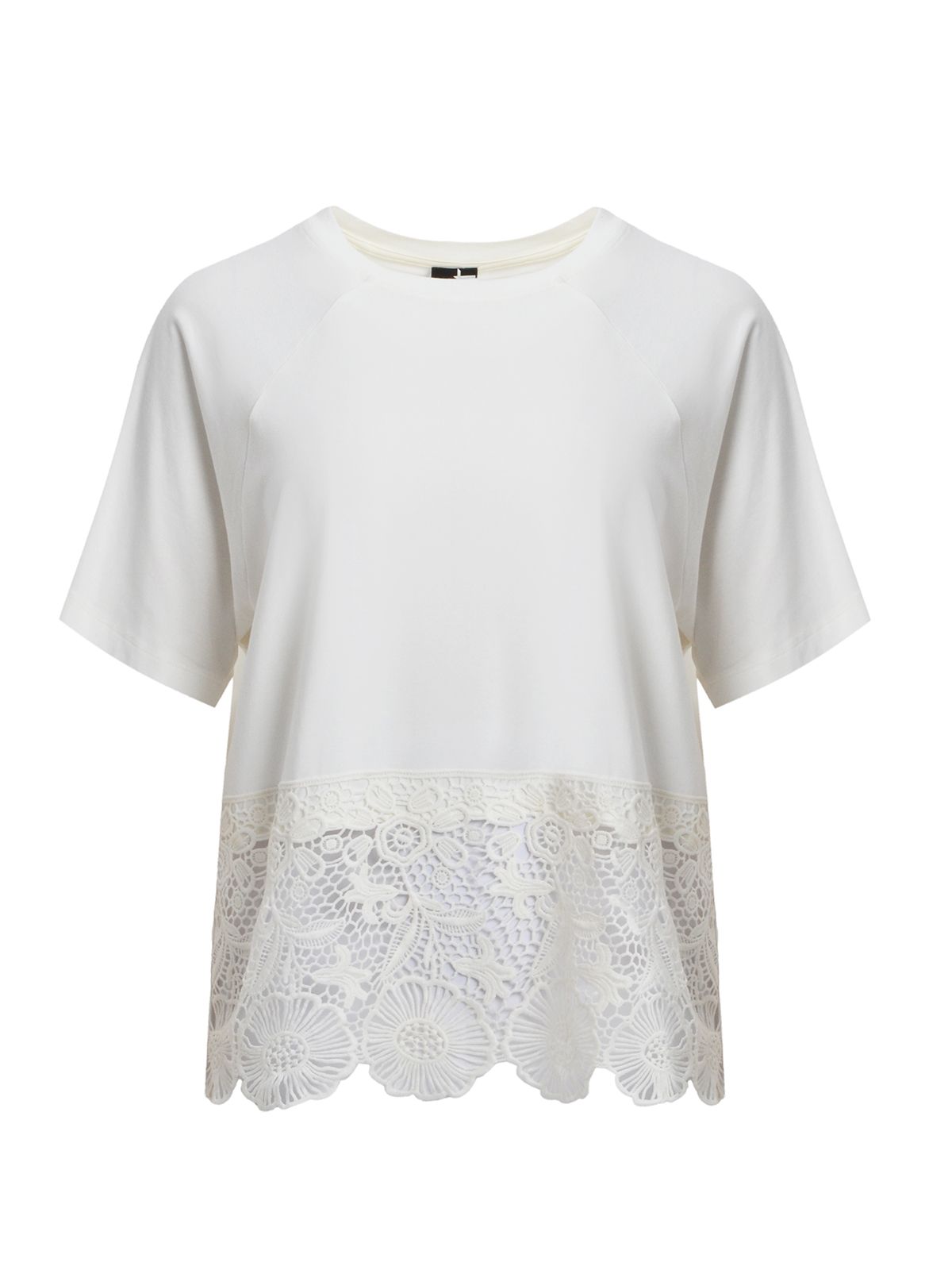 Cotton t-shirt with embroidered lace hem
