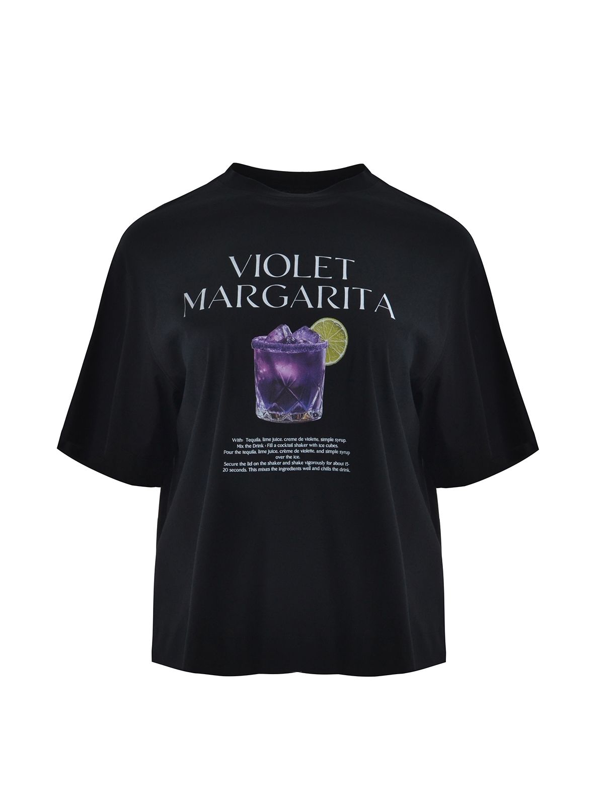 Mat Fashion Βαμβακερό t-shirt με στάμπα Violet Margarita Μαυρο