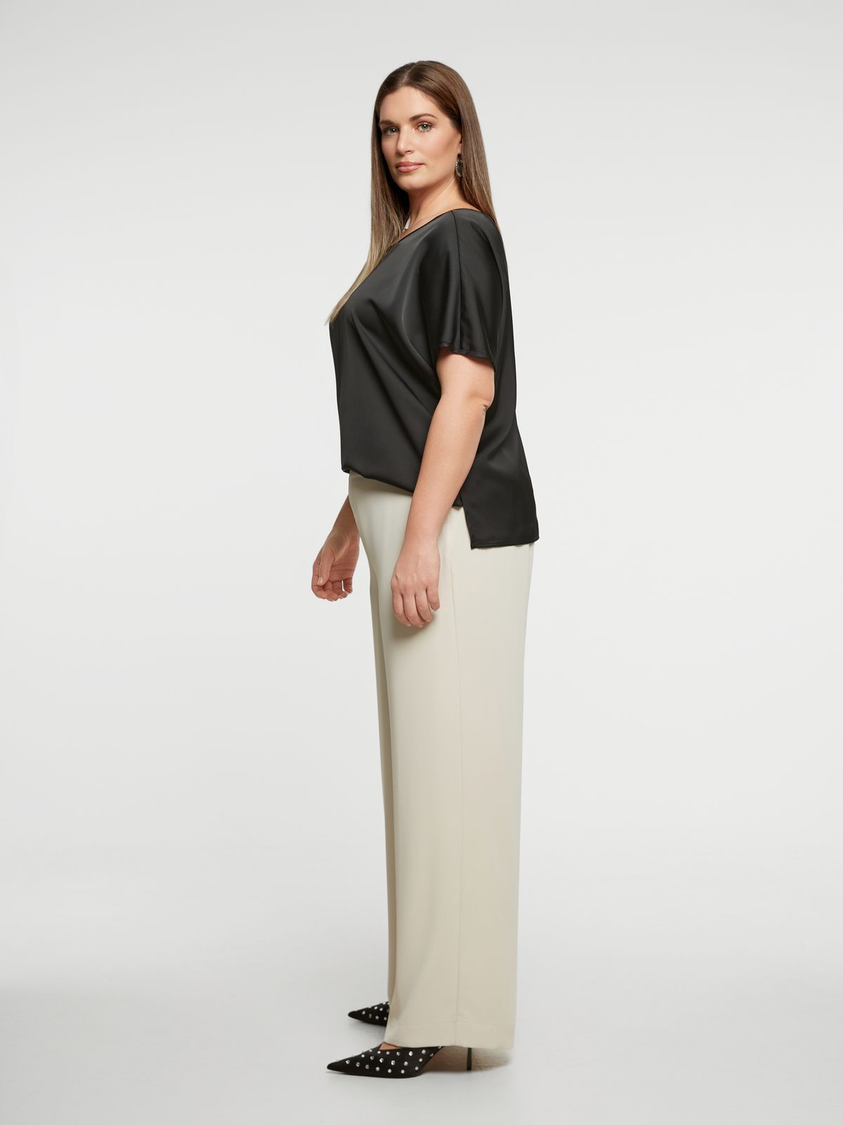 Cream wide-leg trousers