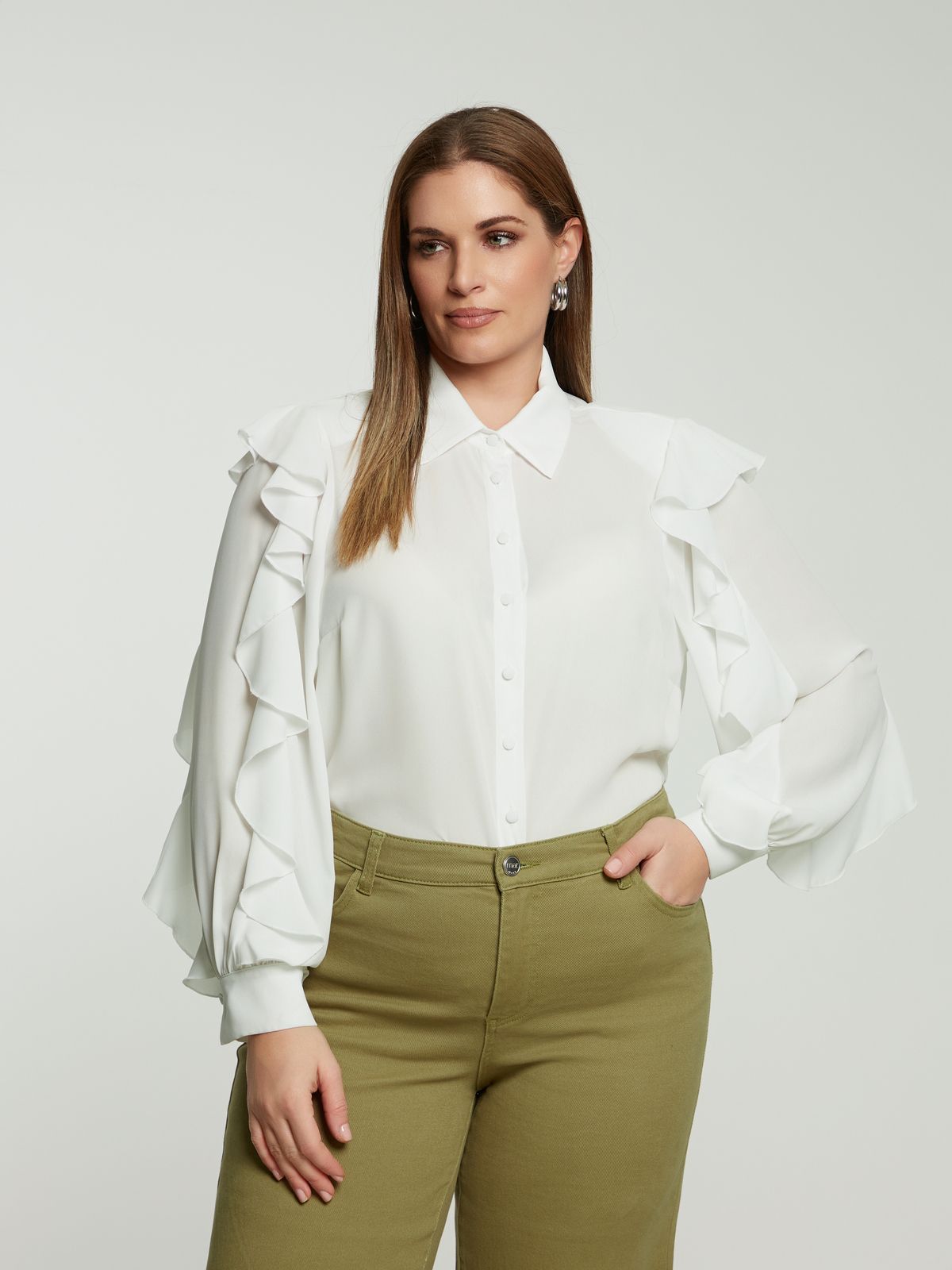 Crepe ruffle-detailed shirt
