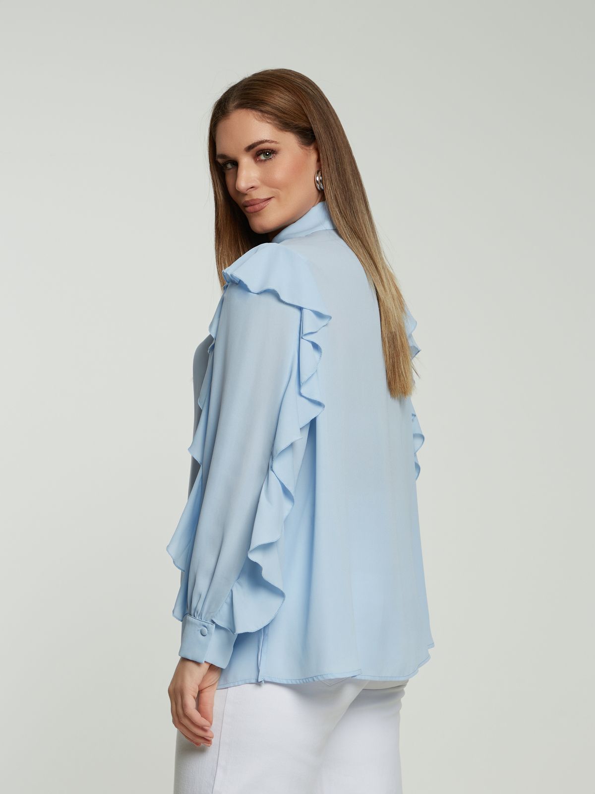 Crepe ruffle-detailed shirt