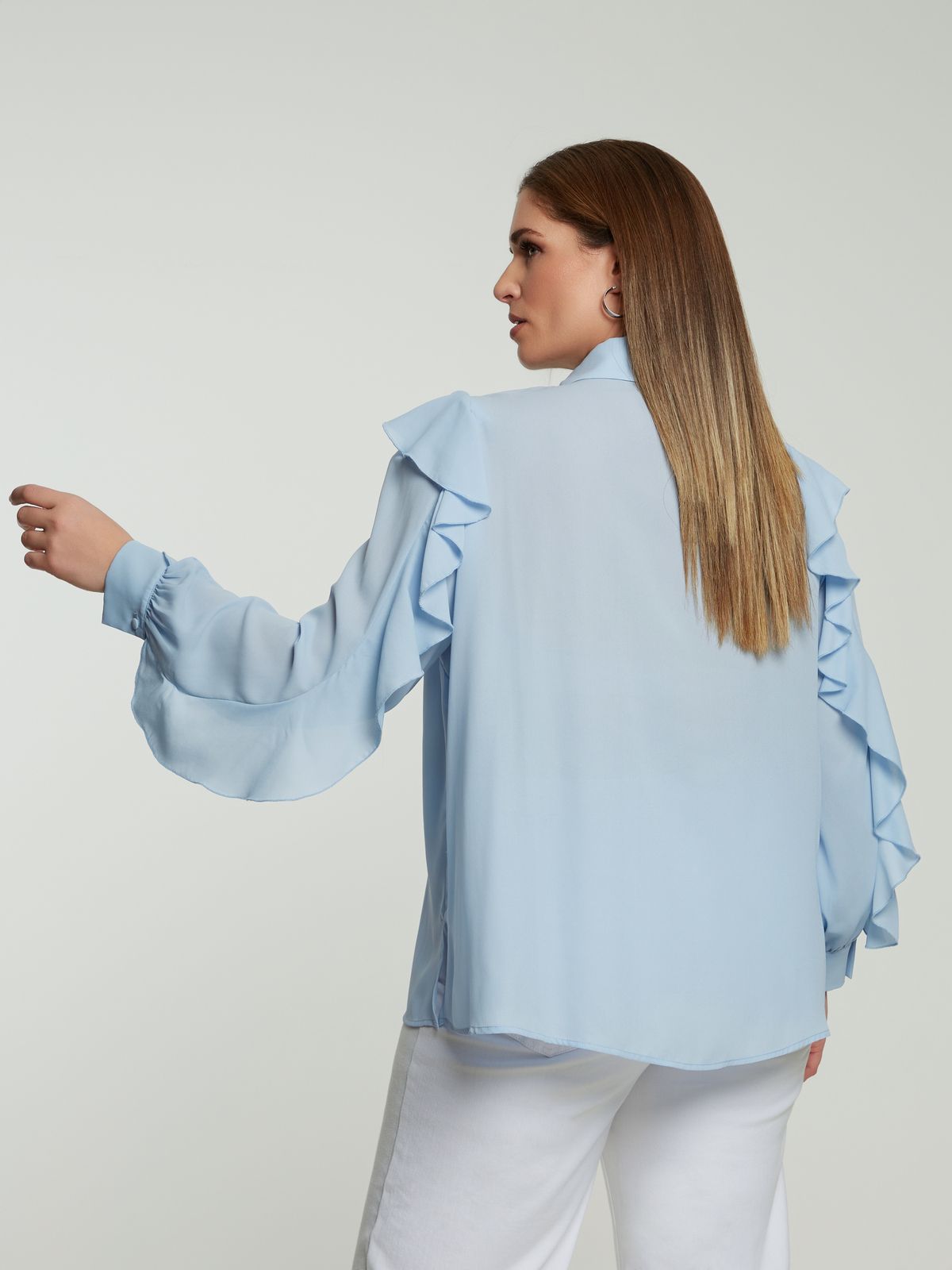 Crepe ruffle-detailed shirt