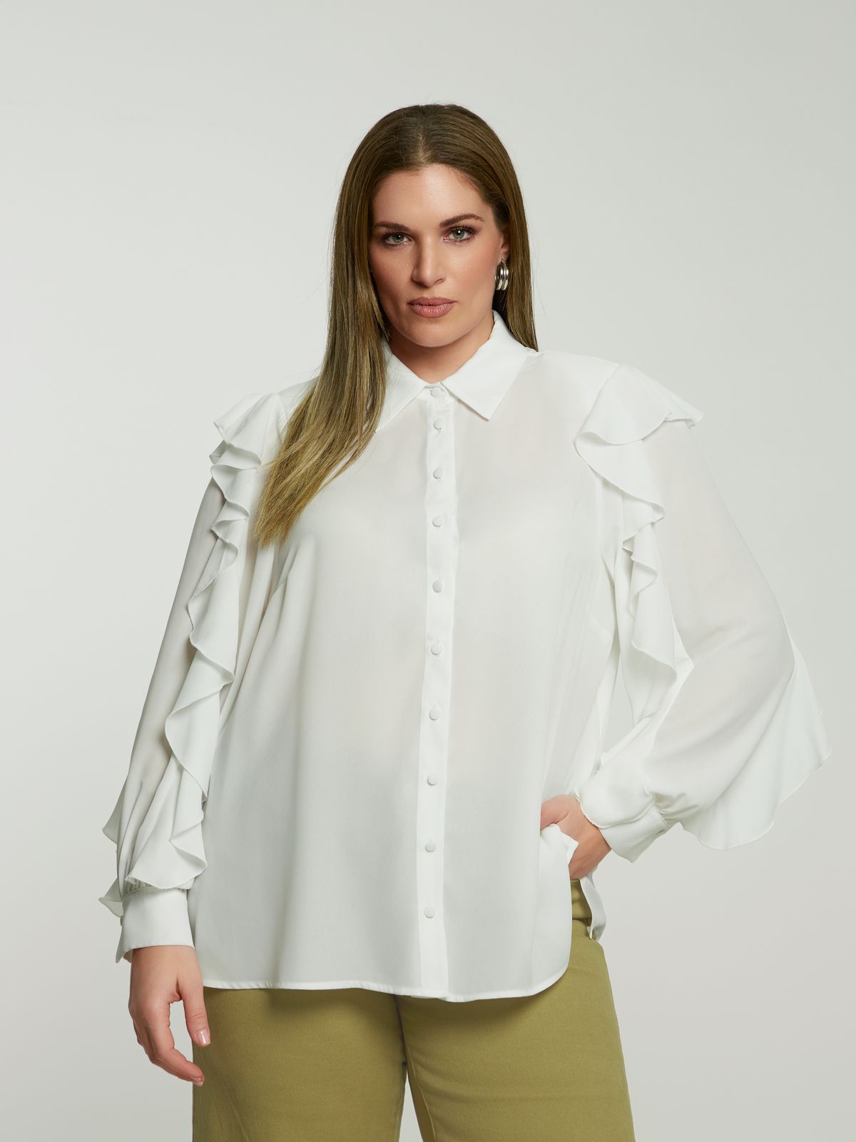 Crepe ruffle-detailed shirt