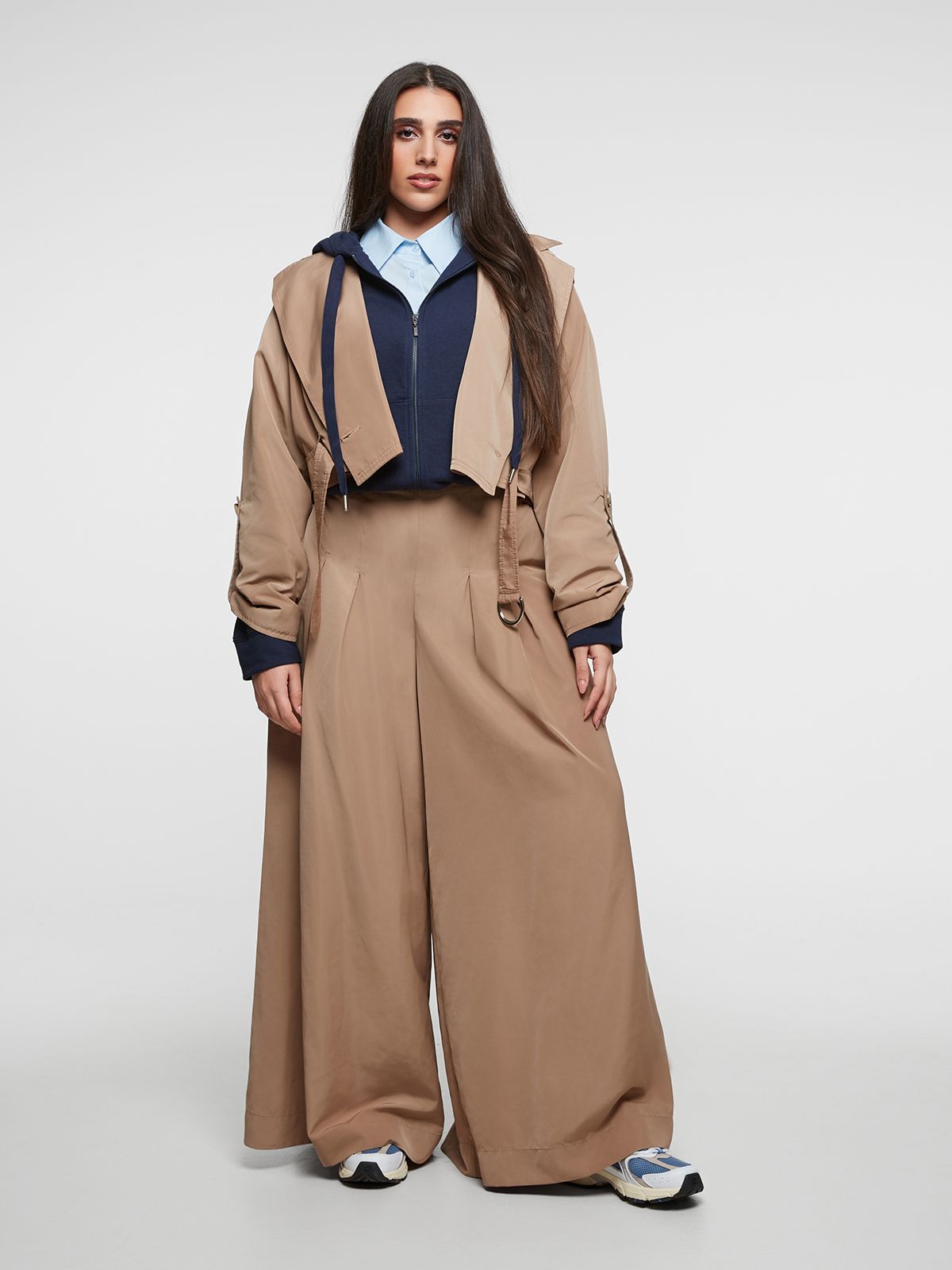 Cropped taffeta trench jacket with belt