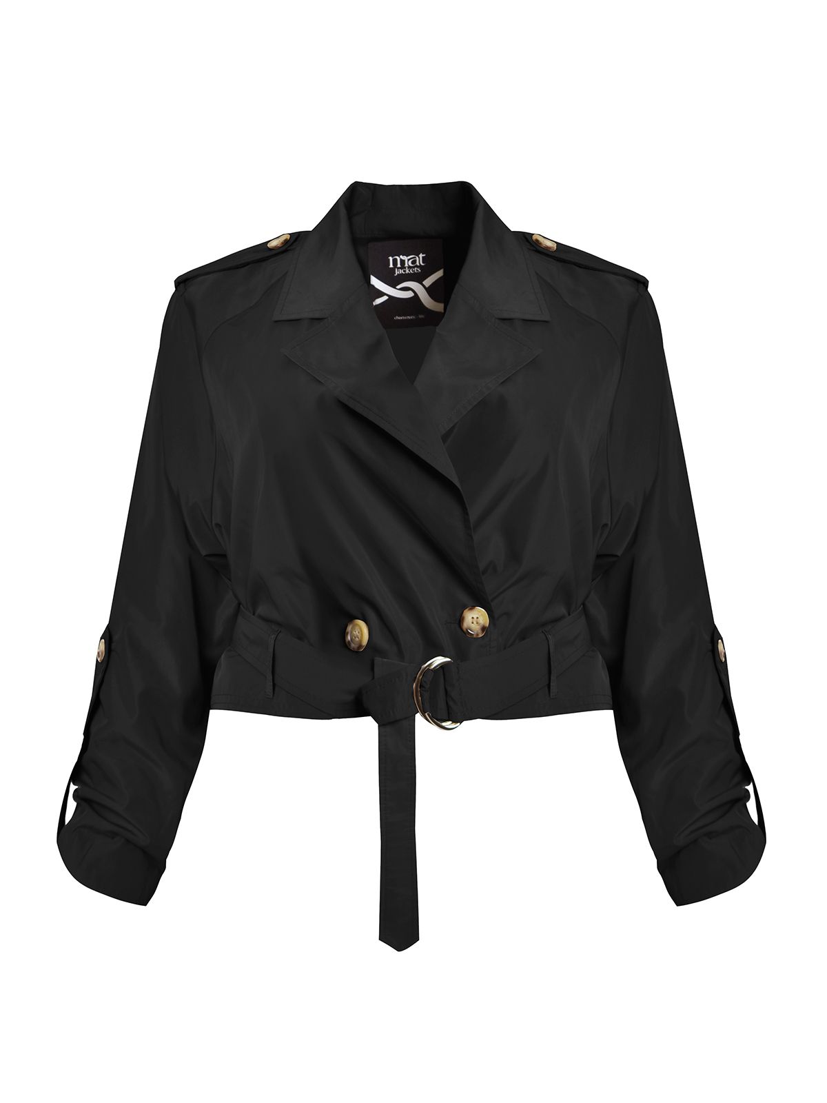 Cropped taffeta trench μαύρο jacket με ζώνη