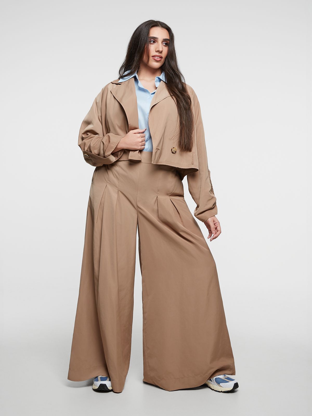 Cropped taffeta trench jacket with belt