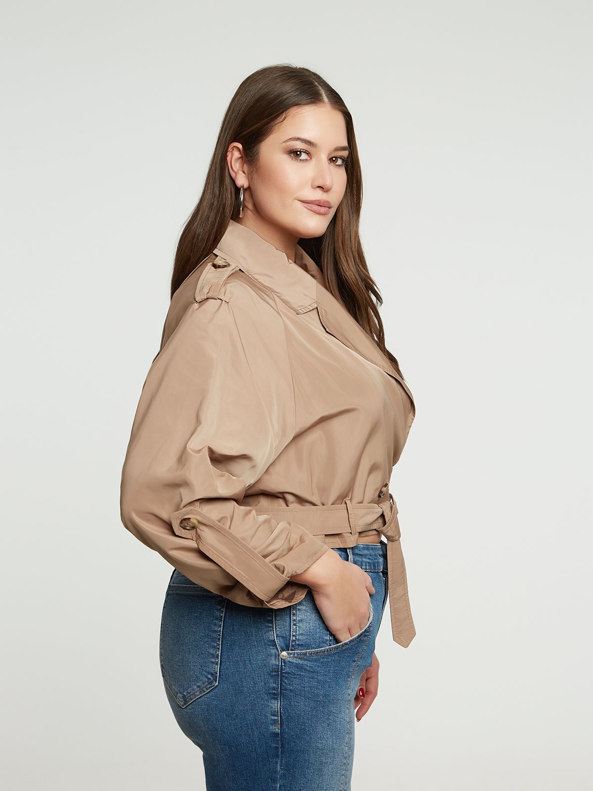Cropped taffeta trench jacket with belt
