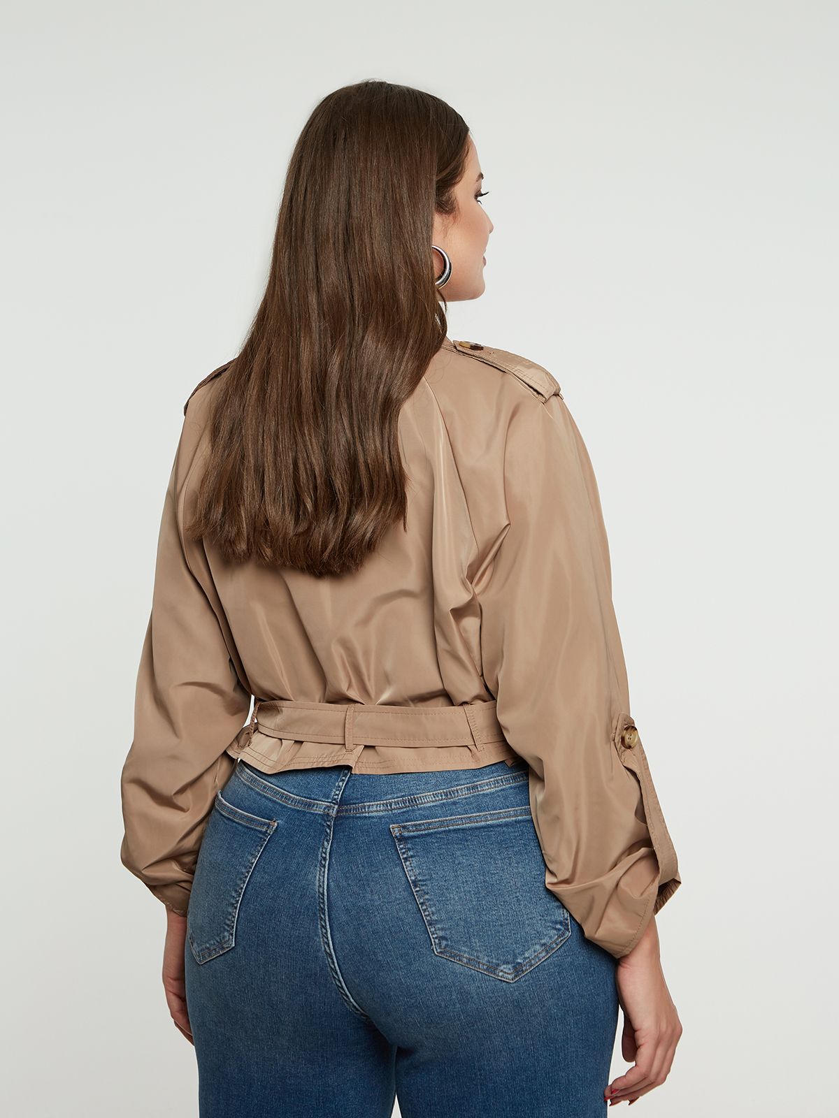 Cropped taffeta trench jacket with belt